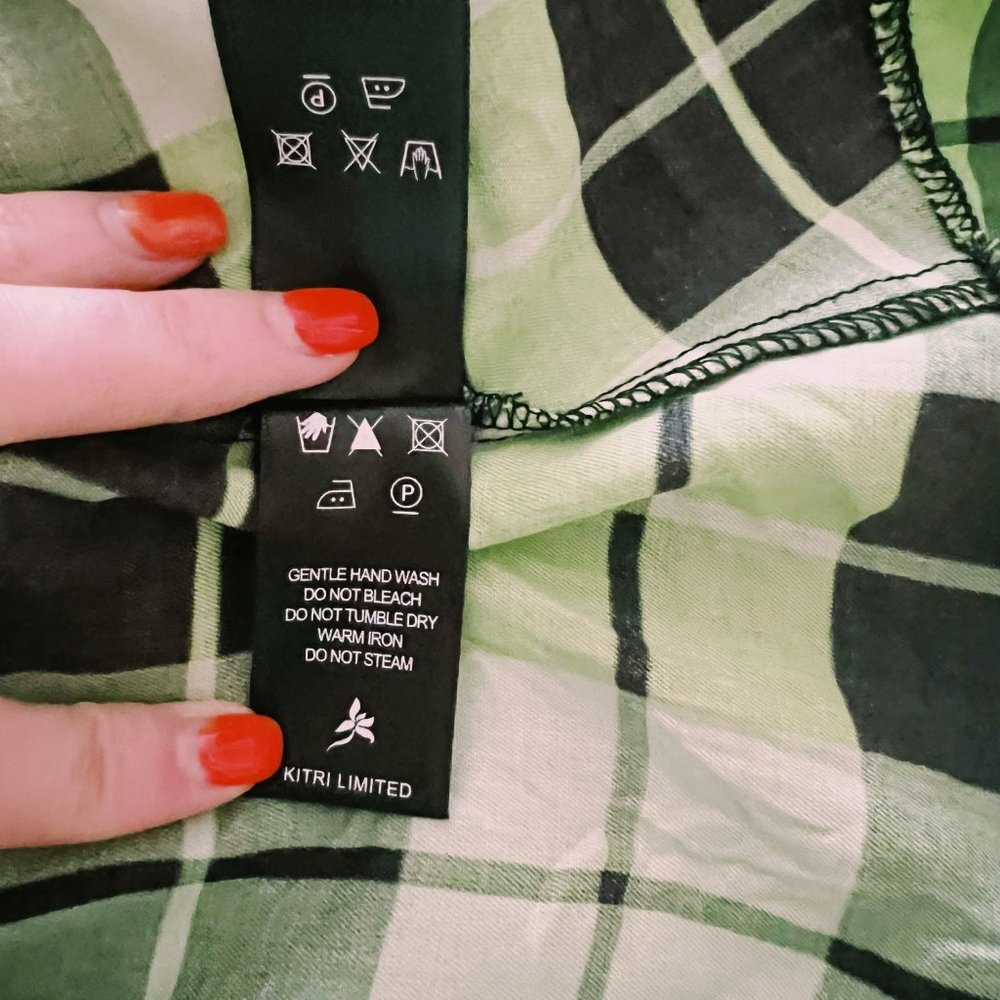 KITRI Elsa Frill Neck Green Check Midi Dress Size 2 - Picture 6 of 6